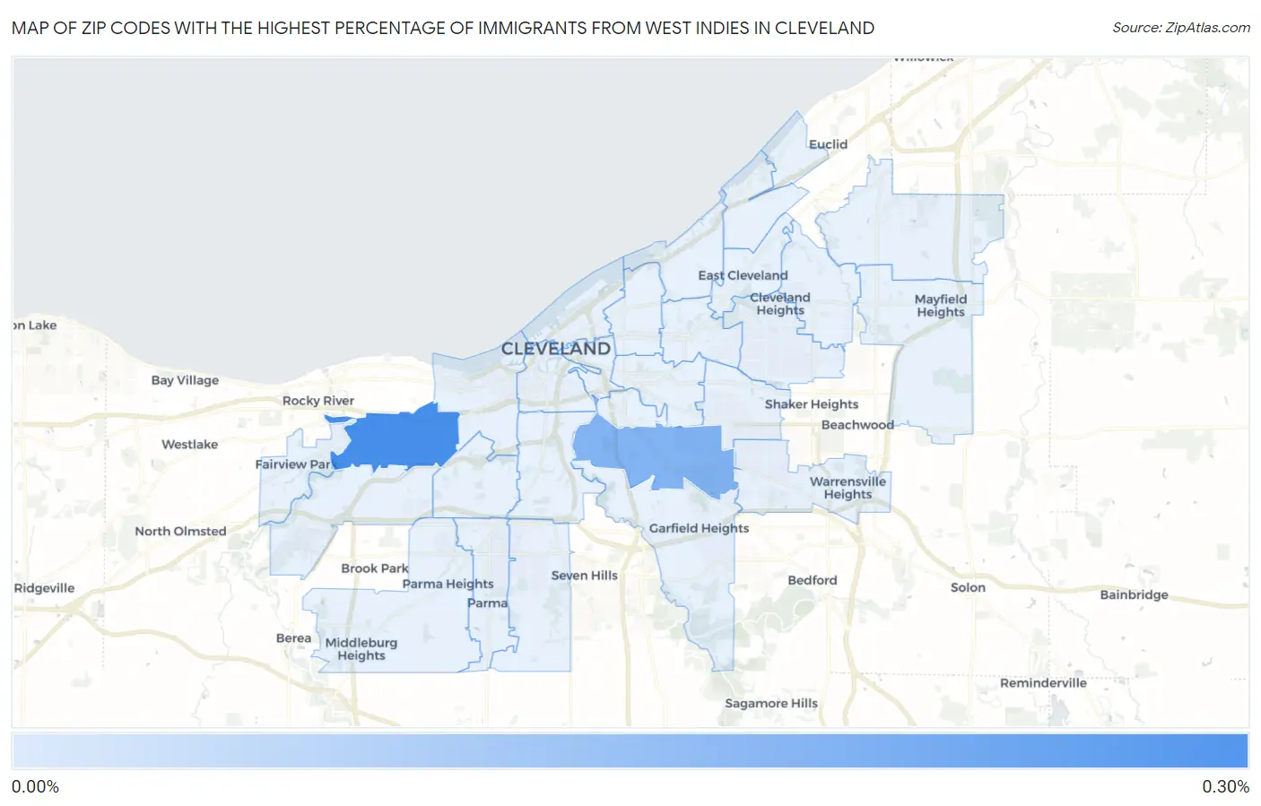 Zip Codes with the Highest Percentage of Immigrants from West Indies in Cleveland Map