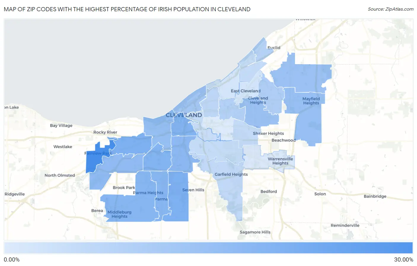 Zip Codes with the Highest Percentage of Irish Population in Cleveland Map
