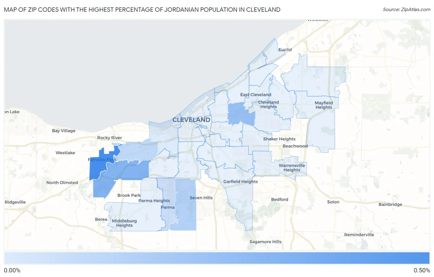 Zip Codes with the Highest Percentage of Jordanian Population in Cleveland Map