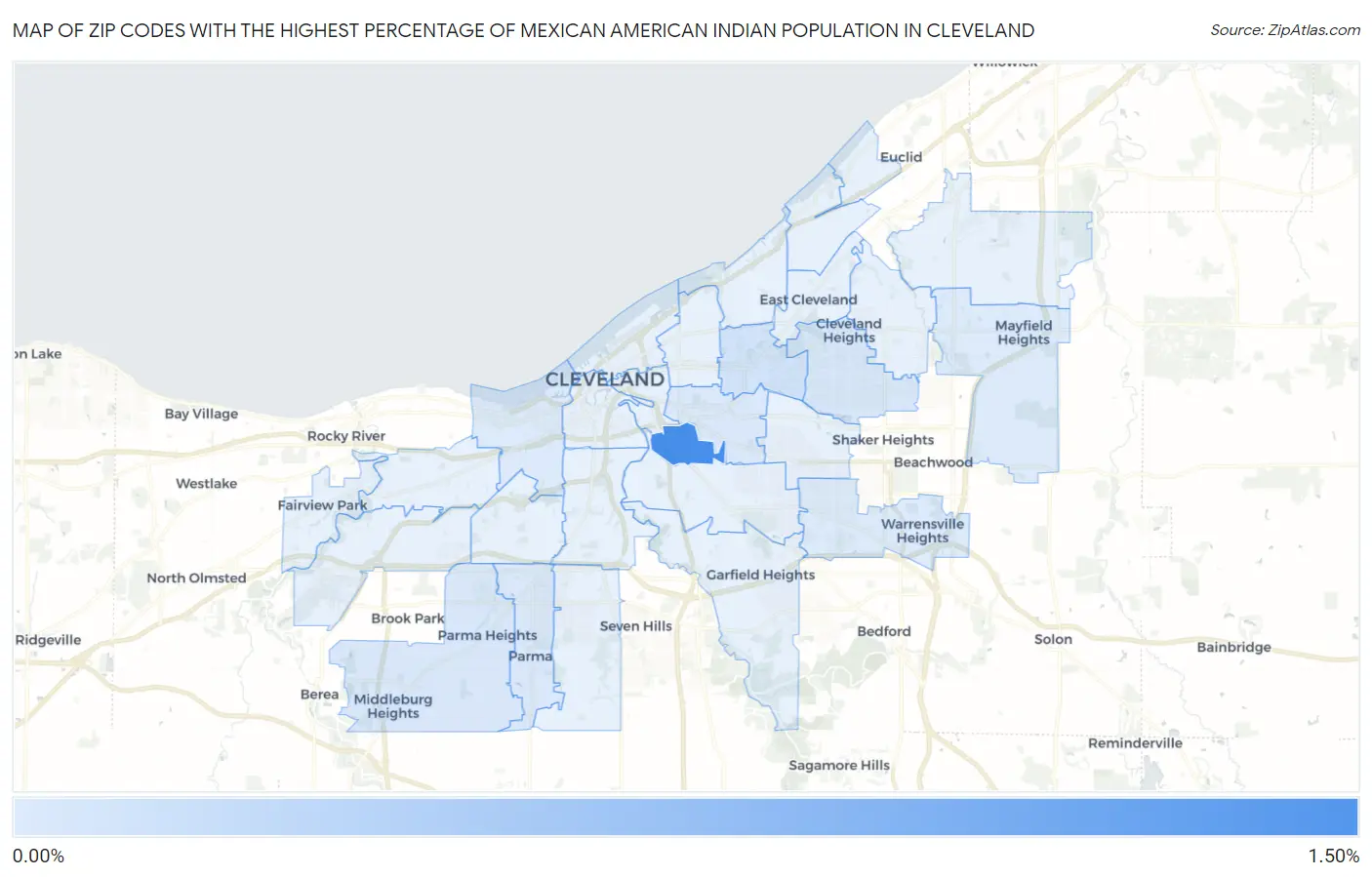 Zip Codes with the Highest Percentage of Mexican American Indian Population in Cleveland Map