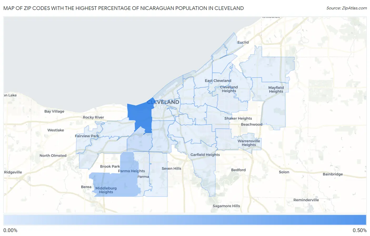 Zip Codes with the Highest Percentage of Nicaraguan Population in Cleveland Map