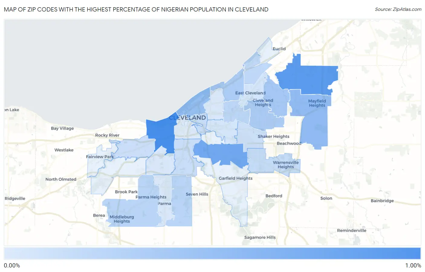 Zip Codes with the Highest Percentage of Nigerian Population in Cleveland Map