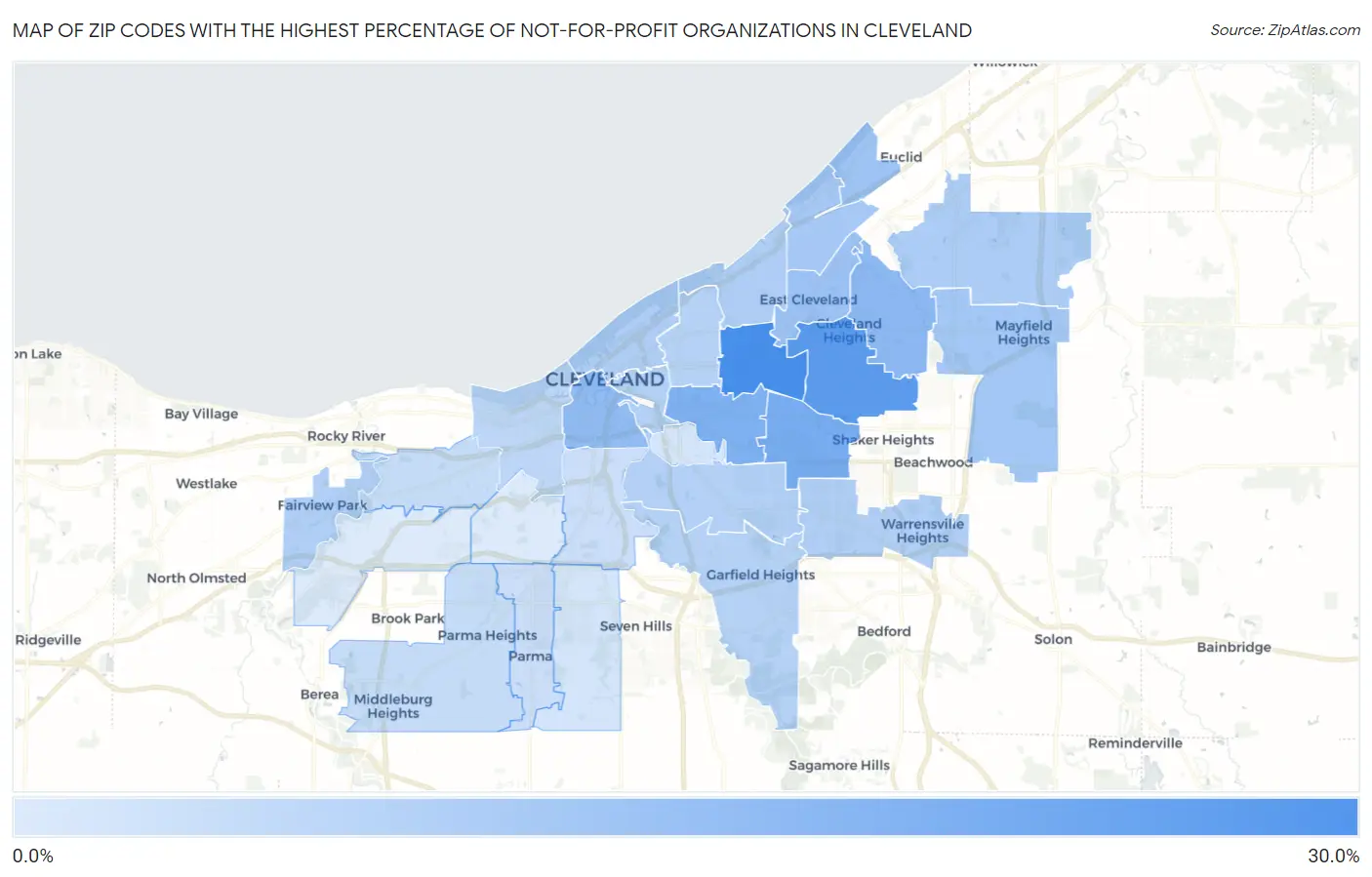 Zip Codes with the Highest Percentage of Not-for-profit Organizations in Cleveland Map