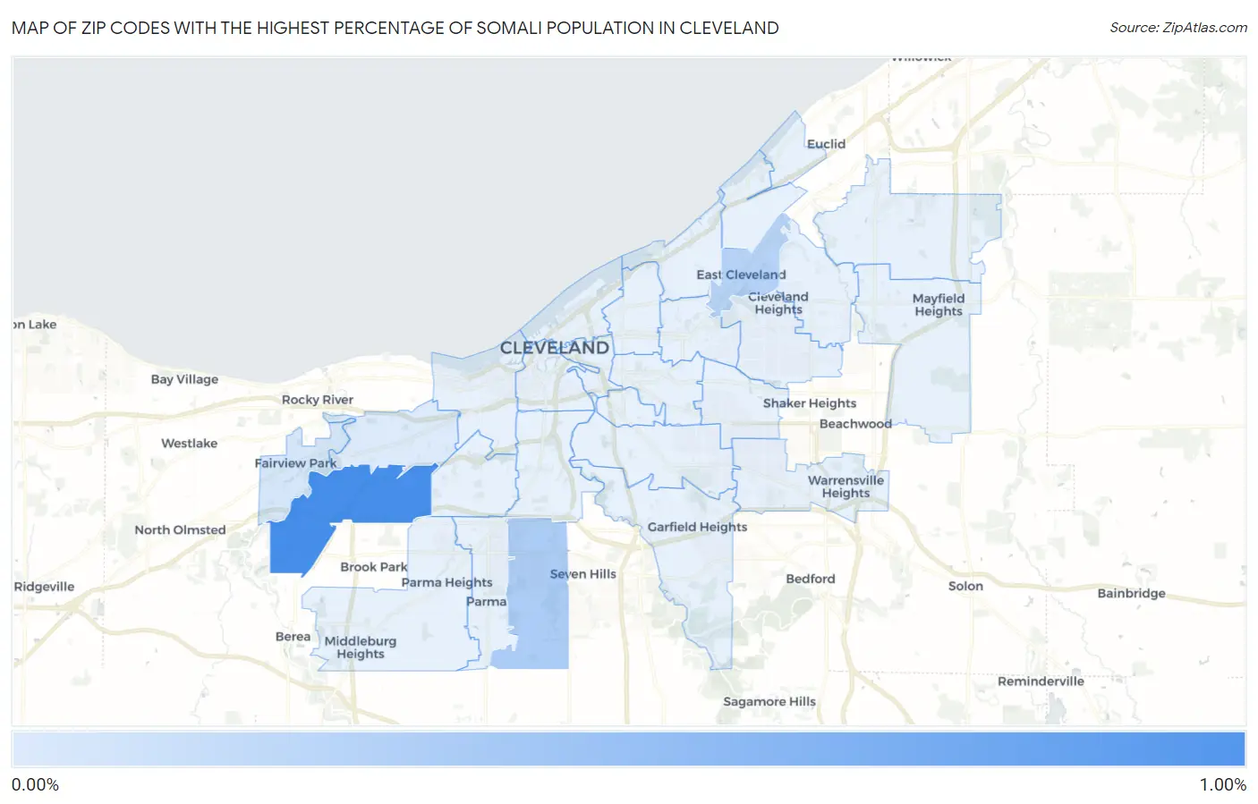 Zip Codes with the Highest Percentage of Somali Population in Cleveland Map