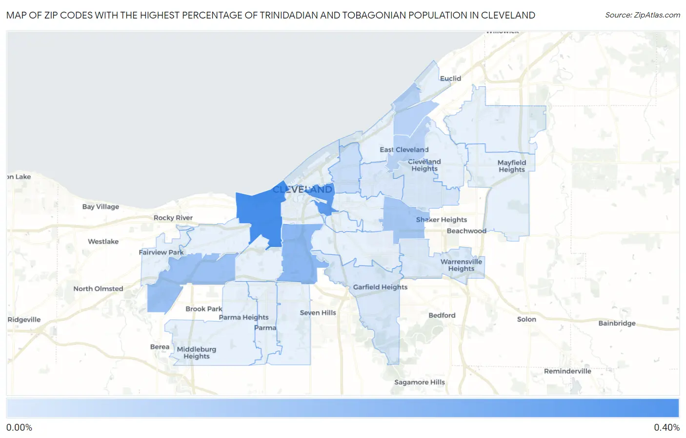 Zip Codes with the Highest Percentage of Trinidadian and Tobagonian Population in Cleveland Map
