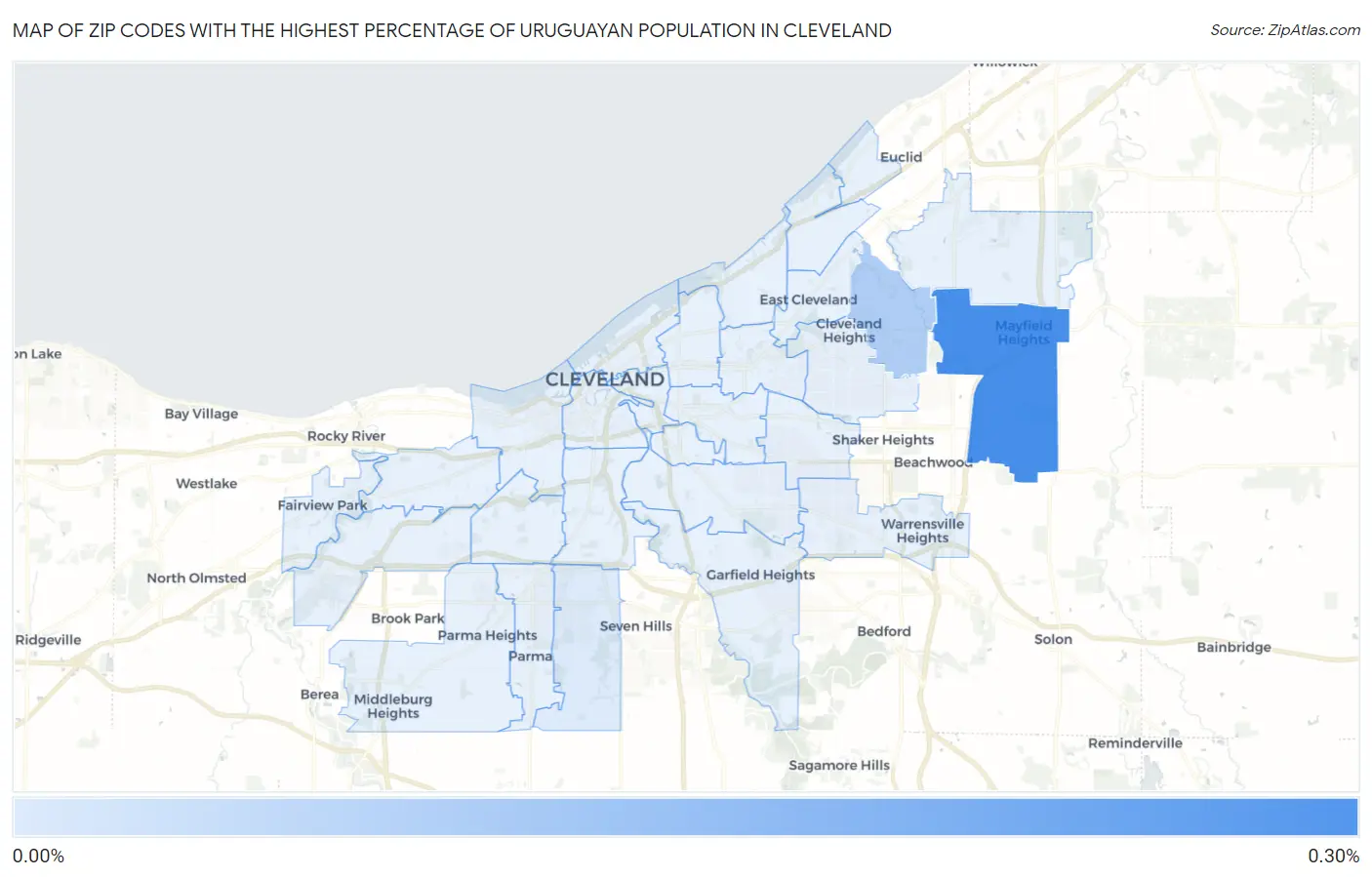 Zip Codes with the Highest Percentage of Uruguayan Population in Cleveland Map