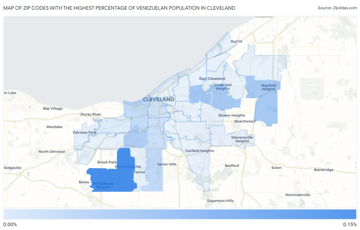 Zip Codes with the Highest Percentage of Venezuelan Population in Cleveland Map