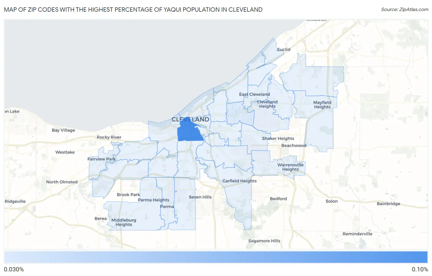 Zip Codes with the Highest Percentage of Yaqui Population in Cleveland Map