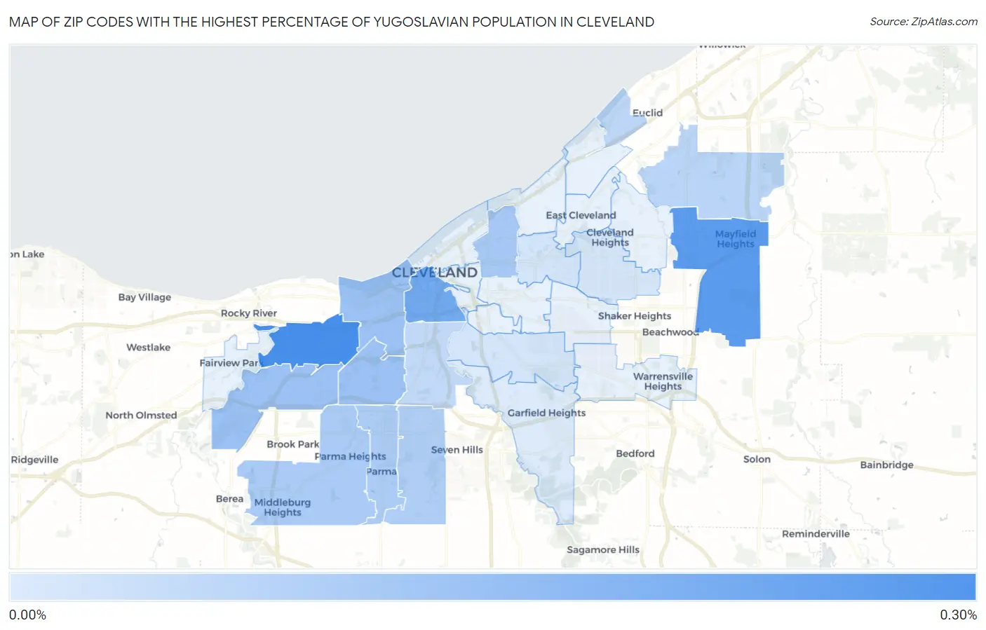 Zip Codes with the Highest Percentage of Yugoslavian Population in Cleveland Map