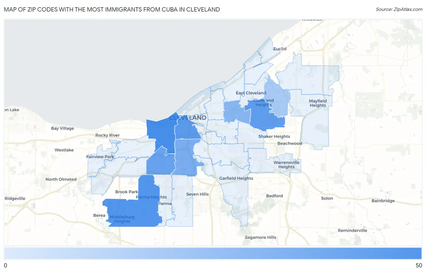 Zip Codes with the Most Immigrants from Cuba in Cleveland Map