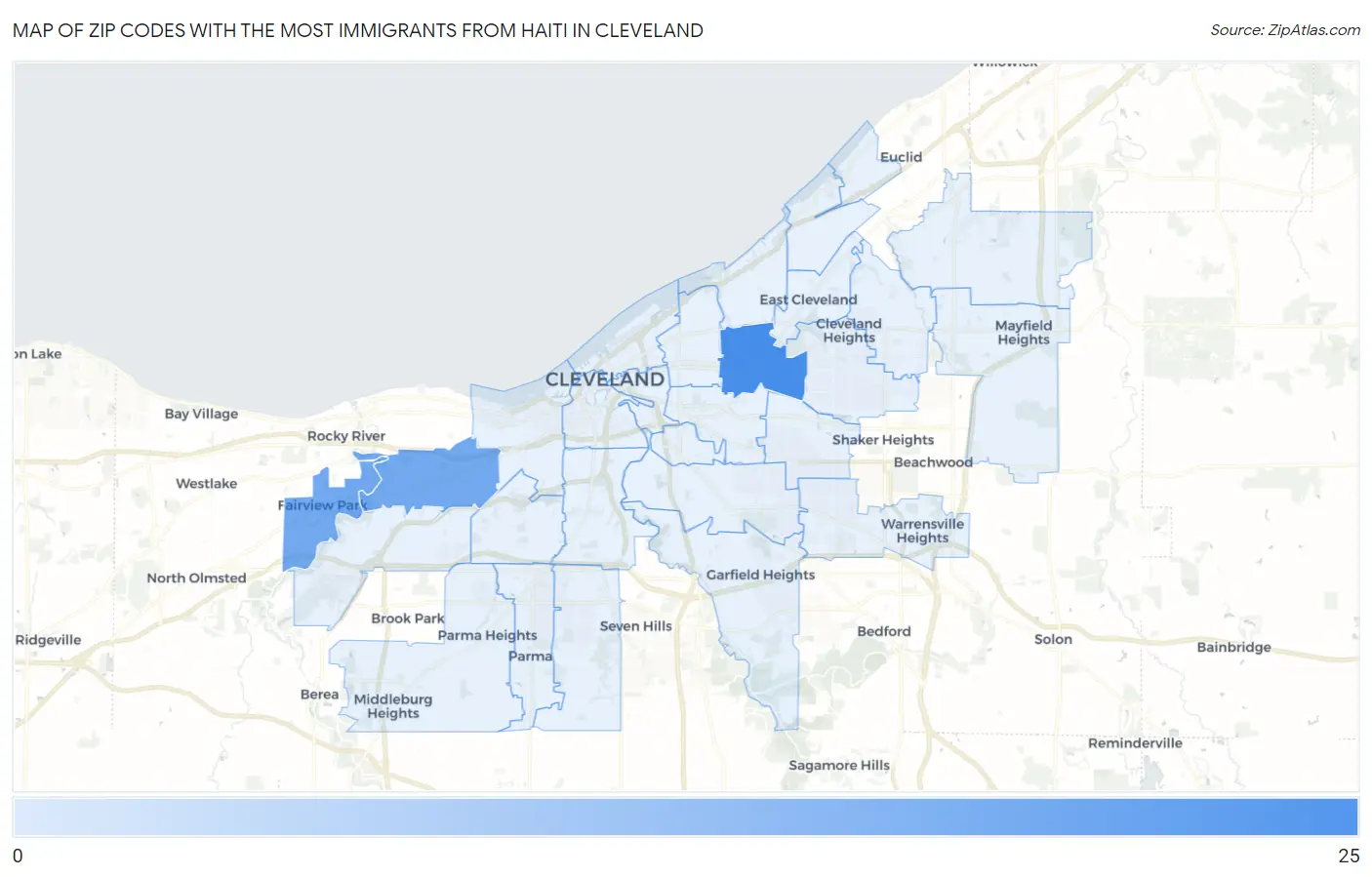Zip Codes with the Most Immigrants from Haiti in Cleveland Map