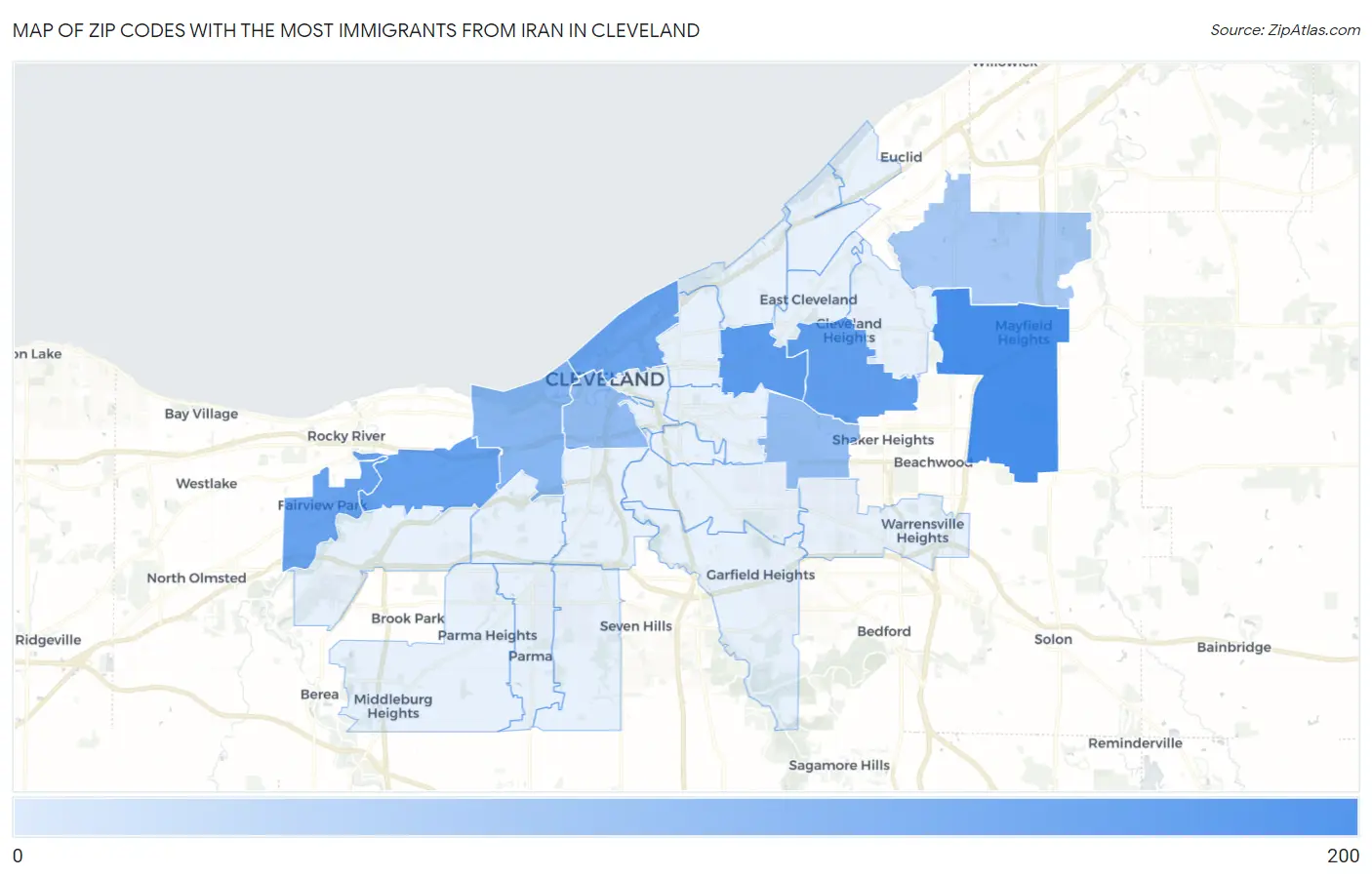 Zip Codes with the Most Immigrants from Iran in Cleveland Map