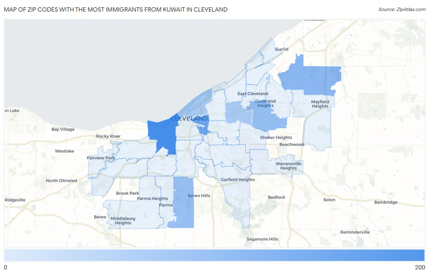 Zip Codes with the Most Immigrants from Kuwait in Cleveland Map