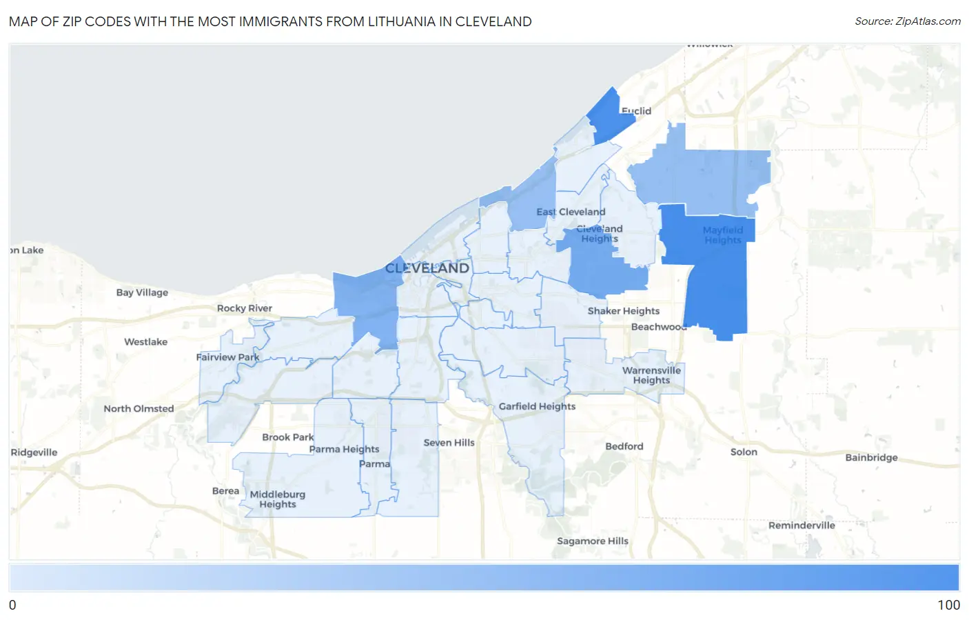 Zip Codes with the Most Immigrants from Lithuania in Cleveland Map