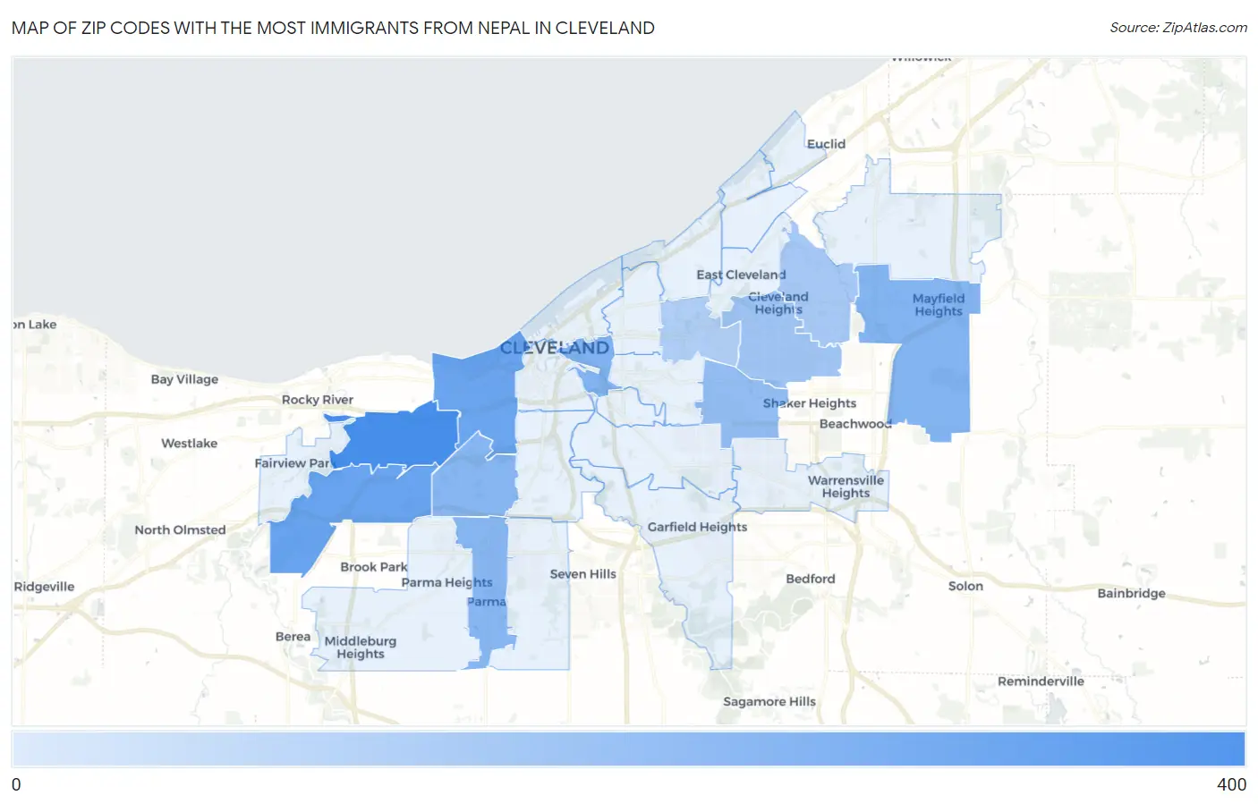 Zip Codes with the Most Immigrants from Nepal in Cleveland Map