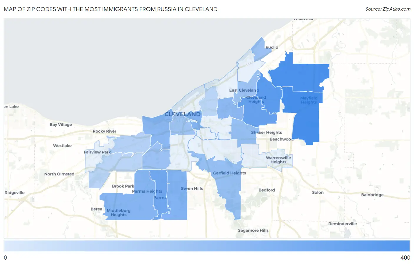 Zip Codes with the Most Immigrants from Russia in Cleveland Map