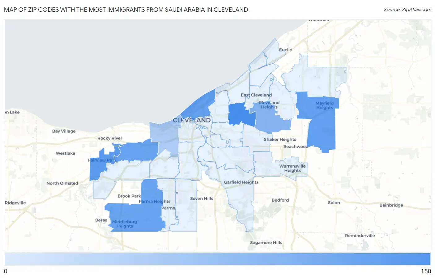 Zip Codes with the Most Immigrants from Saudi Arabia in Cleveland Map