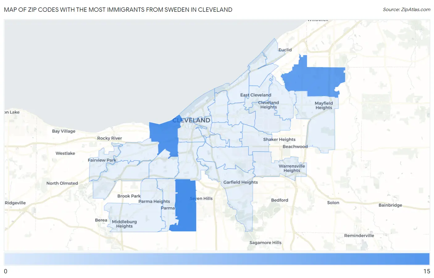 Zip Codes with the Most Immigrants from Sweden in Cleveland Map