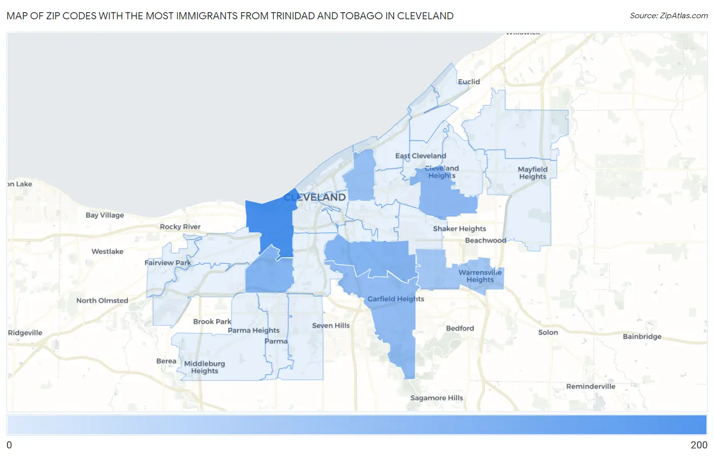 Zip Codes with the Most Immigrants from Trinidad and Tobago in Cleveland Map