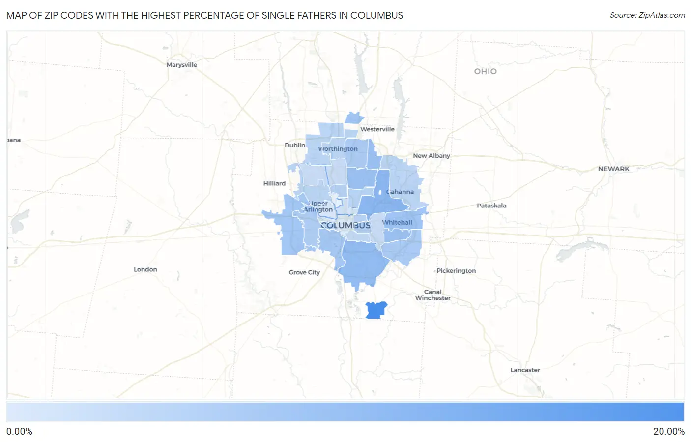 Zip Codes with the Highest Percentage of Single Fathers in Columbus Map
