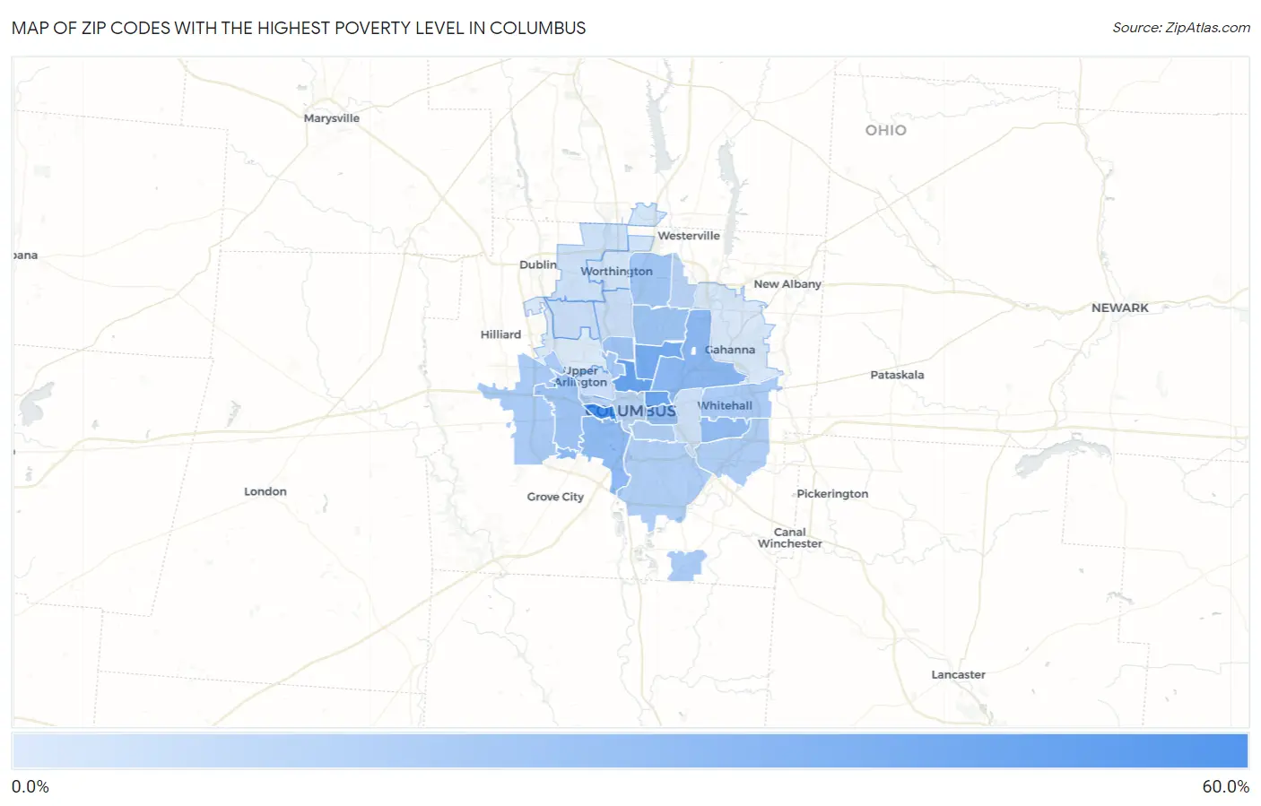 Zip Codes with the Highest Poverty Level in Columbus Map
