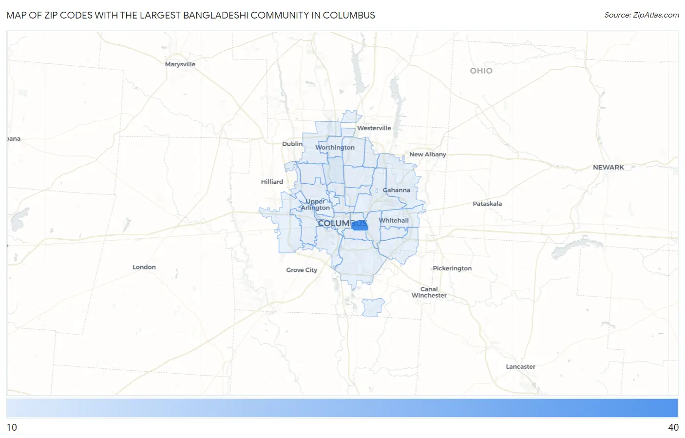 Zip Codes with the Largest Bangladeshi Community in Columbus Map