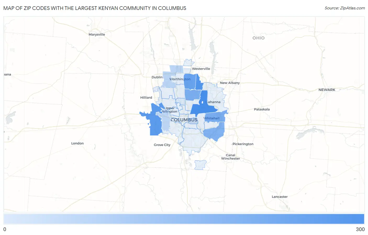 Zip Codes with the Largest Kenyan Community in Columbus Map
