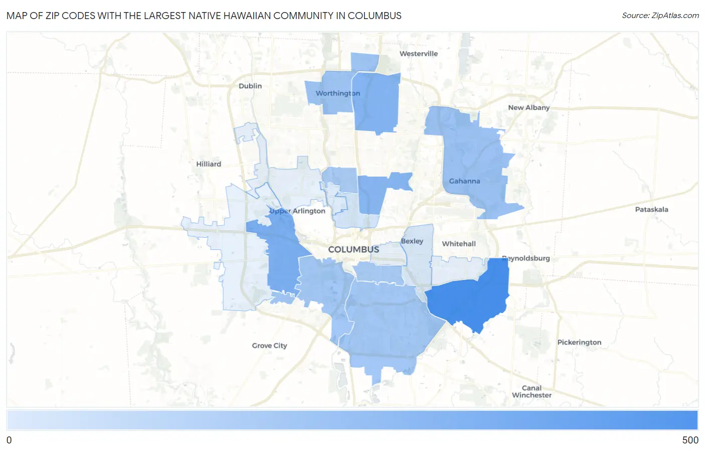 Zip Codes with the Largest Native Hawaiian Community in Columbus Map