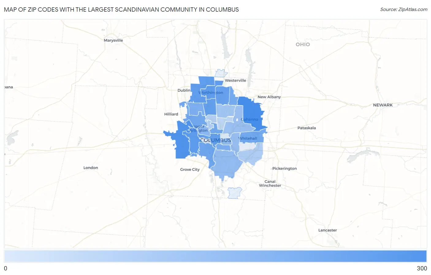Zip Codes with the Largest Scandinavian Community in Columbus Map