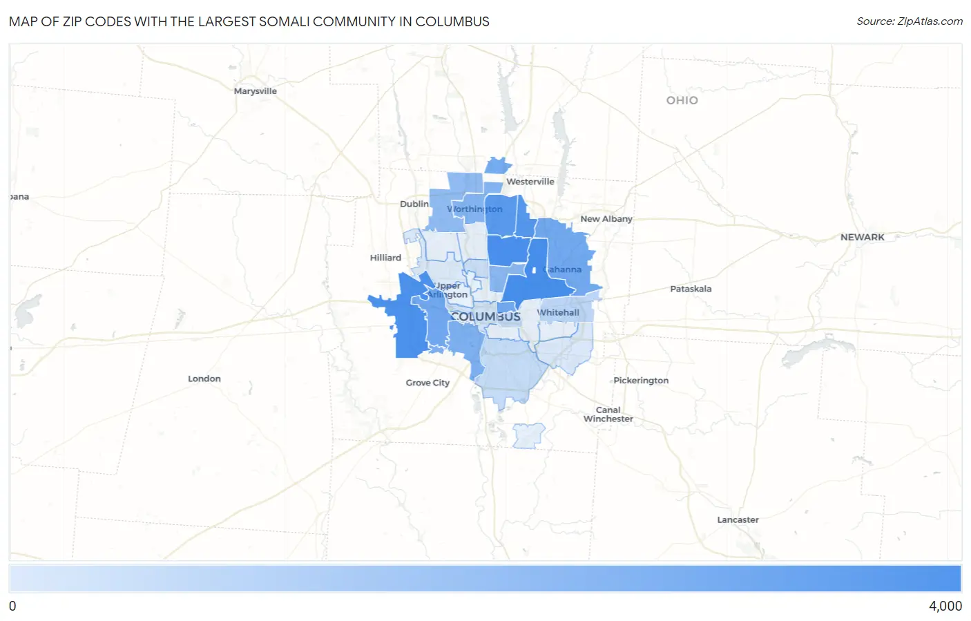 Zip Codes with the Largest Somali Community in Columbus Map