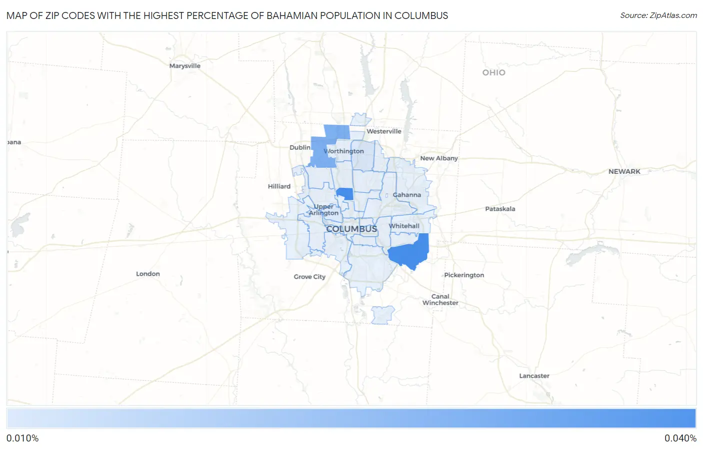 Zip Codes with the Highest Percentage of Bahamian Population in Columbus Map