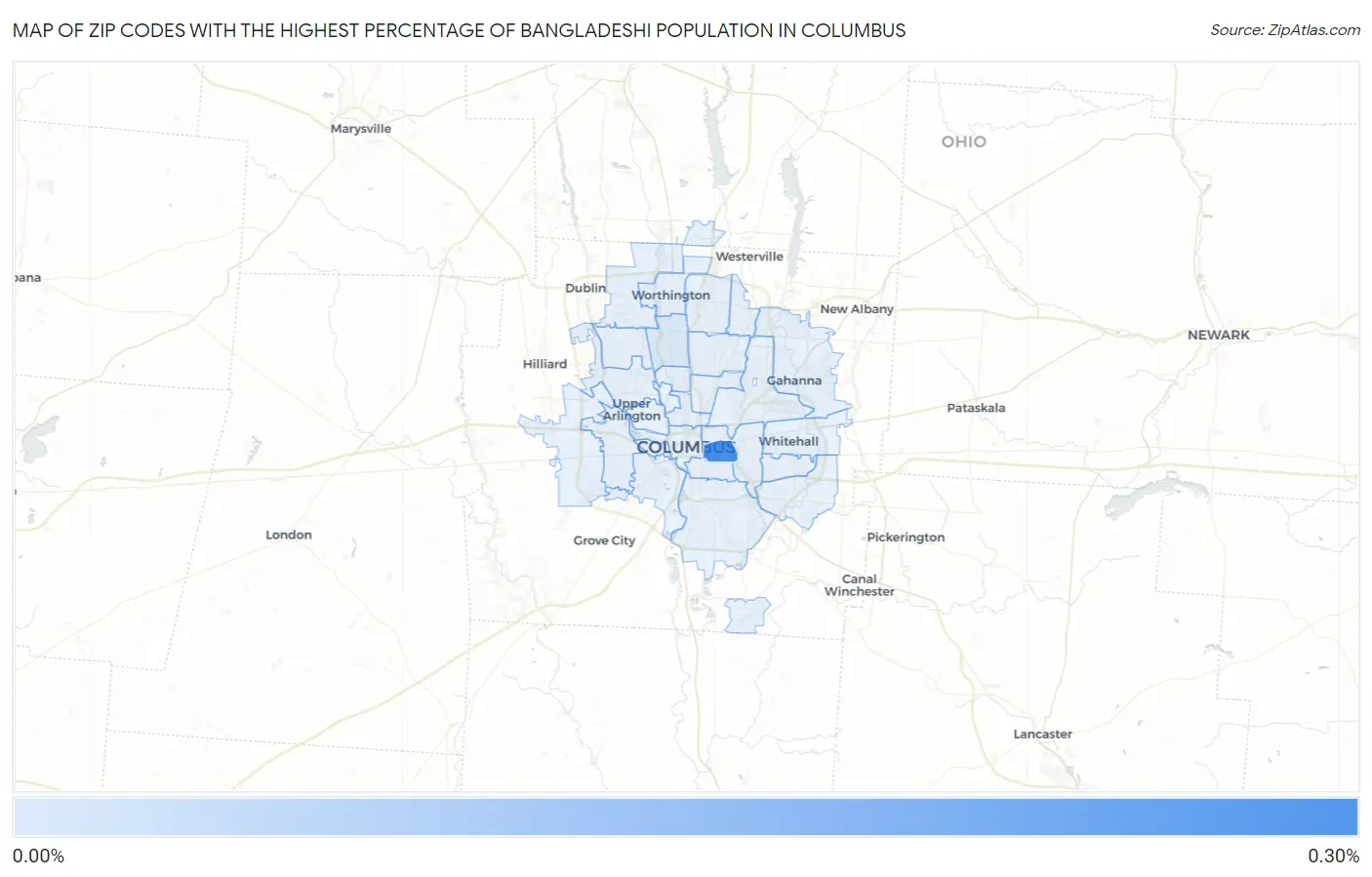 Zip Codes with the Highest Percentage of Bangladeshi Population in Columbus Map
