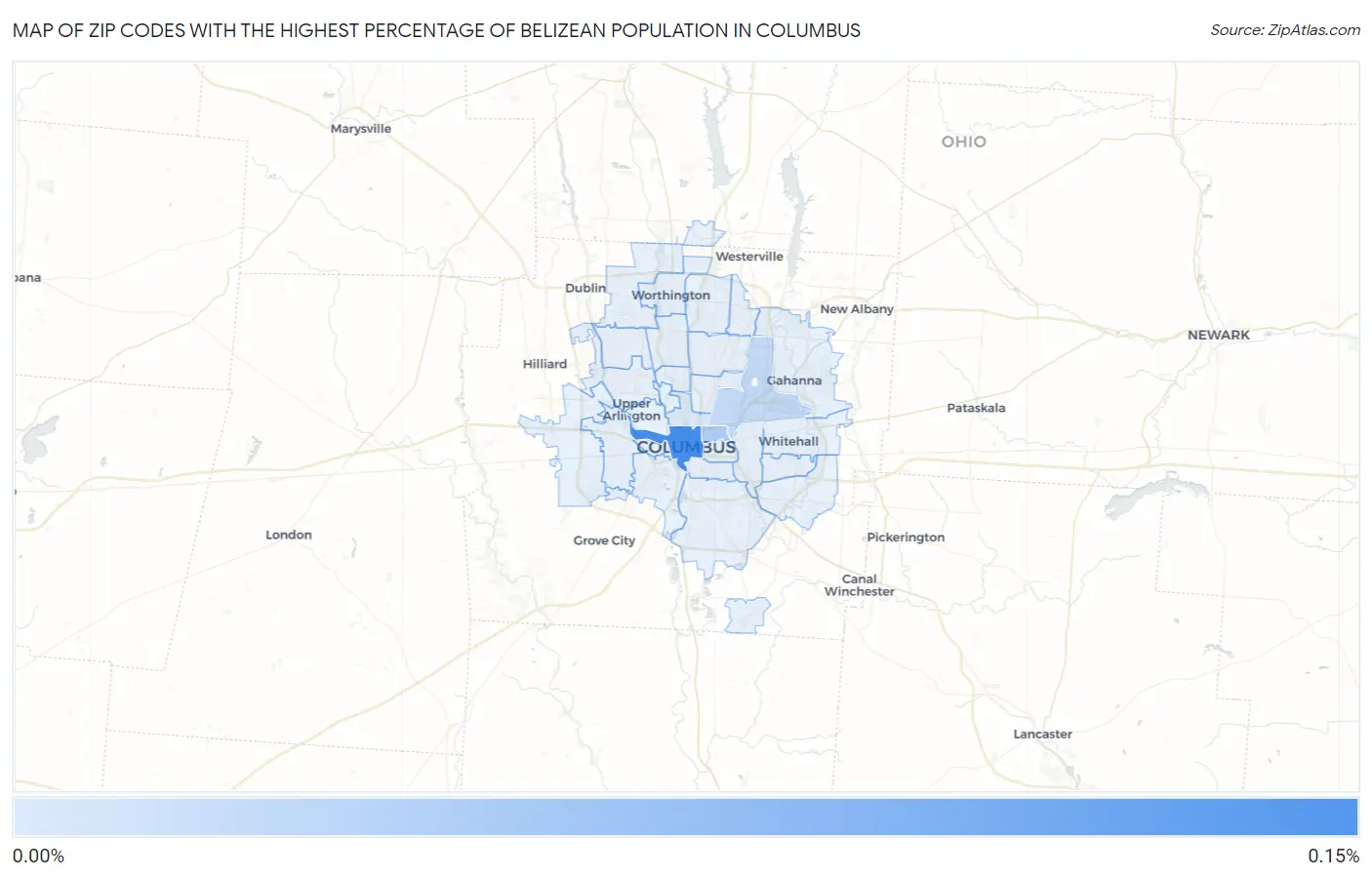 Zip Codes with the Highest Percentage of Belizean Population in Columbus Map