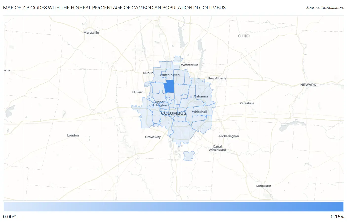 Zip Codes with the Highest Percentage of Cambodian Population in Columbus Map