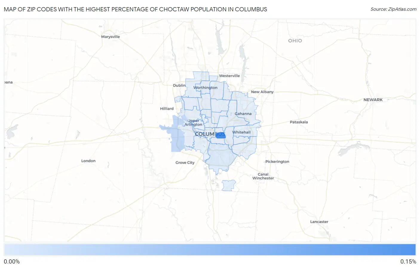 Zip Codes with the Highest Percentage of Choctaw Population in Columbus Map