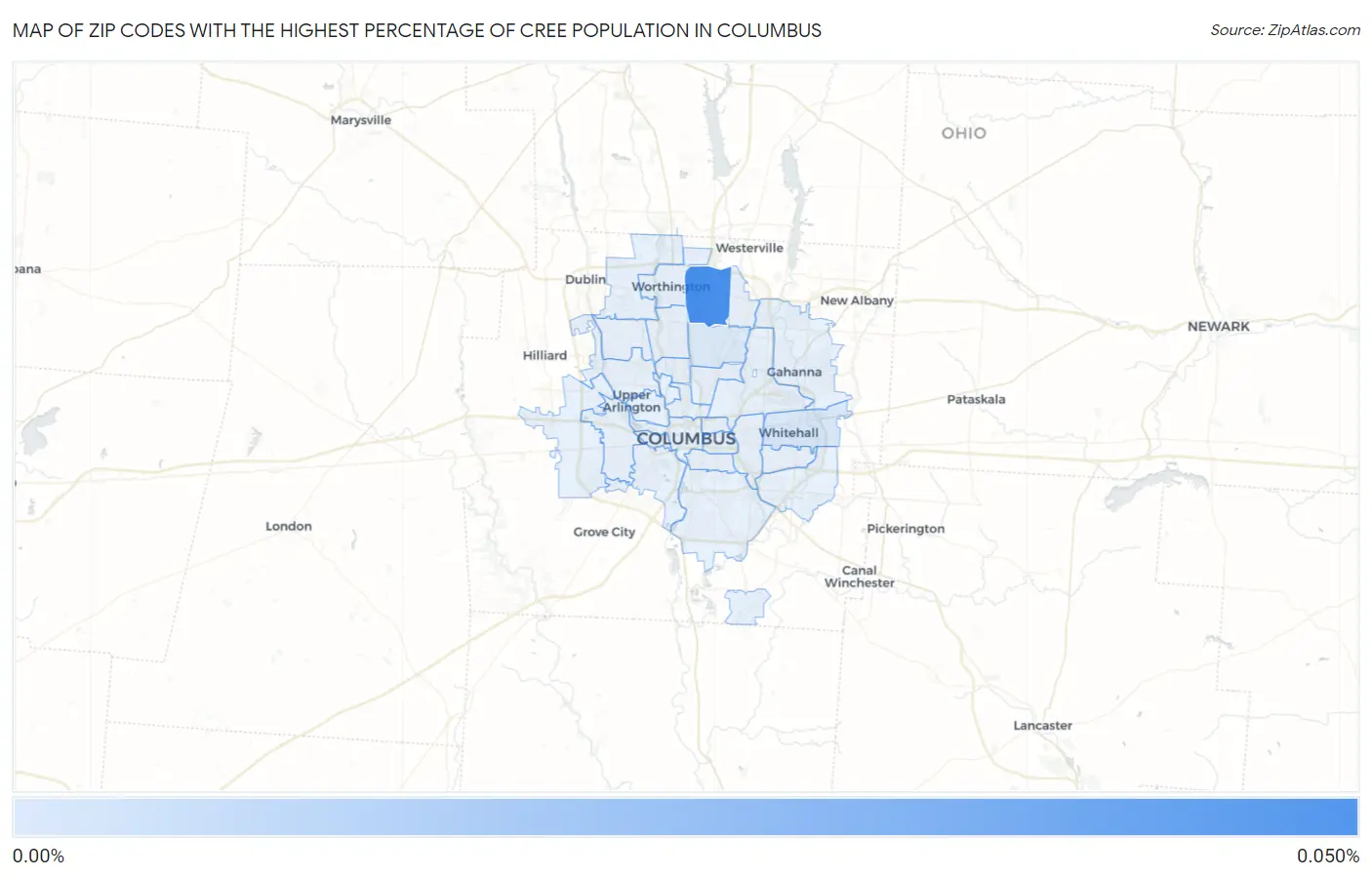 Zip Codes with the Highest Percentage of Cree Population in Columbus Map