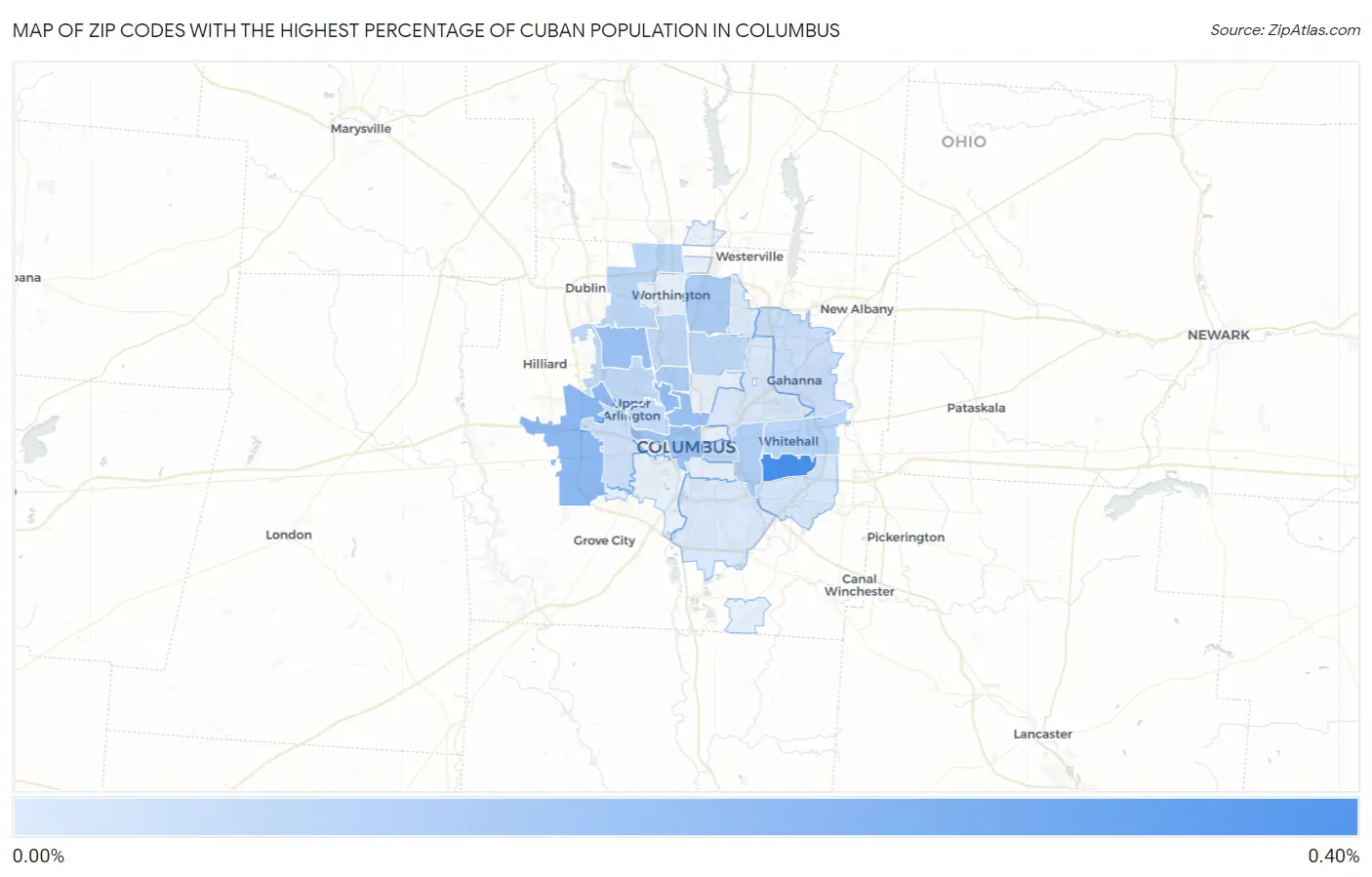 Zip Codes with the Highest Percentage of Cuban Population in Columbus Map