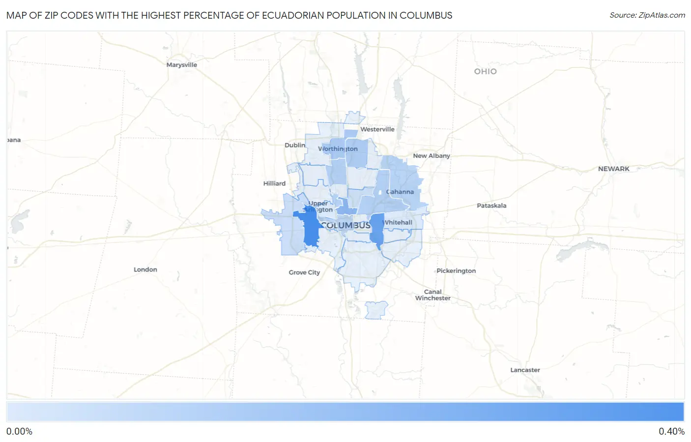Zip Codes with the Highest Percentage of Ecuadorian Population in Columbus Map