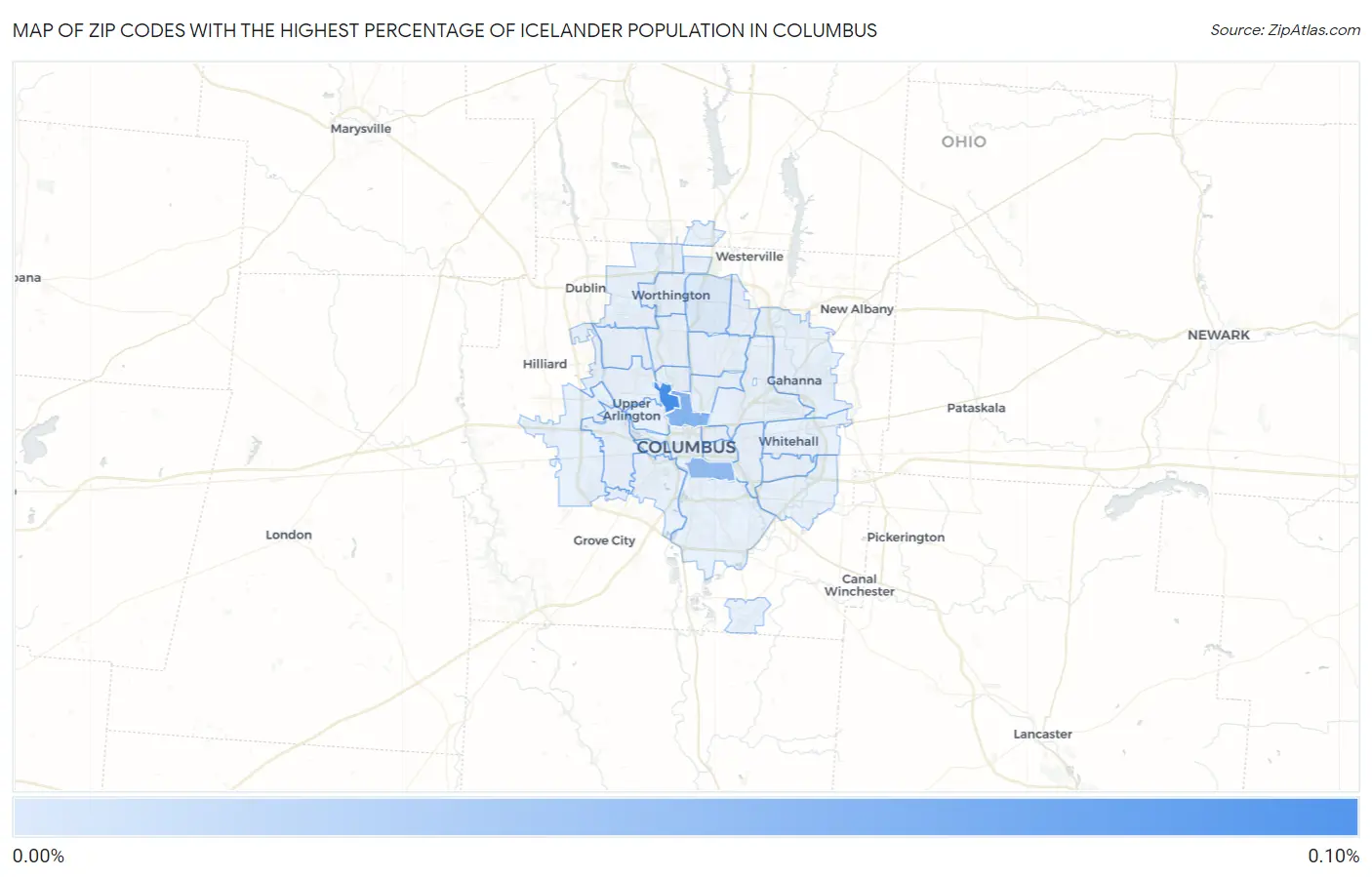 Zip Codes with the Highest Percentage of Icelander Population in Columbus Map