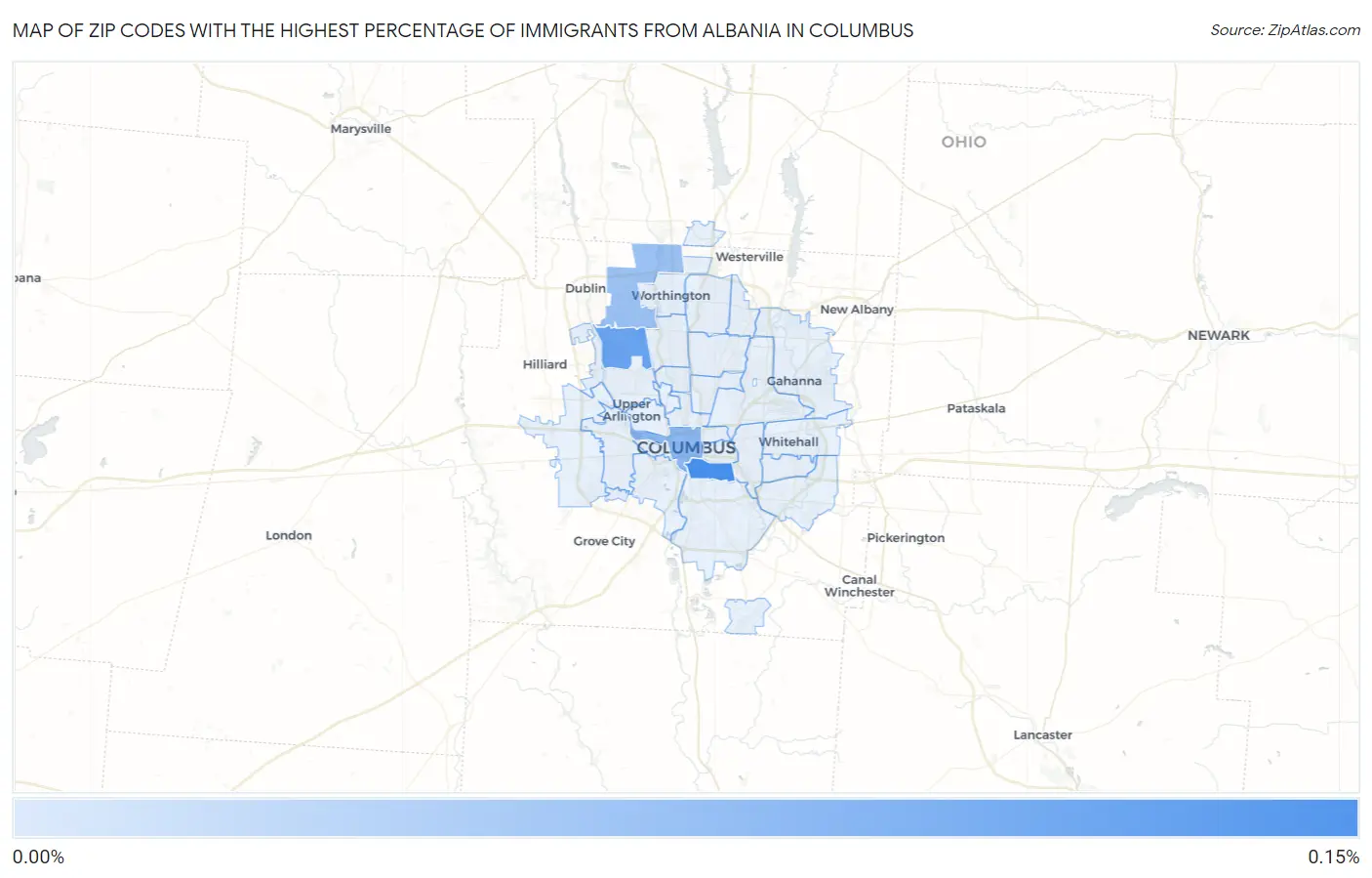 Zip Codes with the Highest Percentage of Immigrants from Albania in Columbus Map