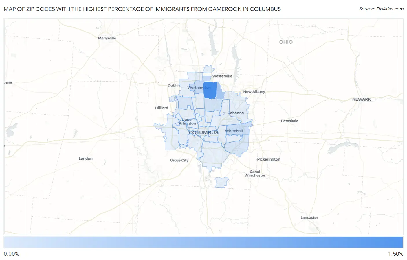 Zip Codes with the Highest Percentage of Immigrants from Cameroon in Columbus Map