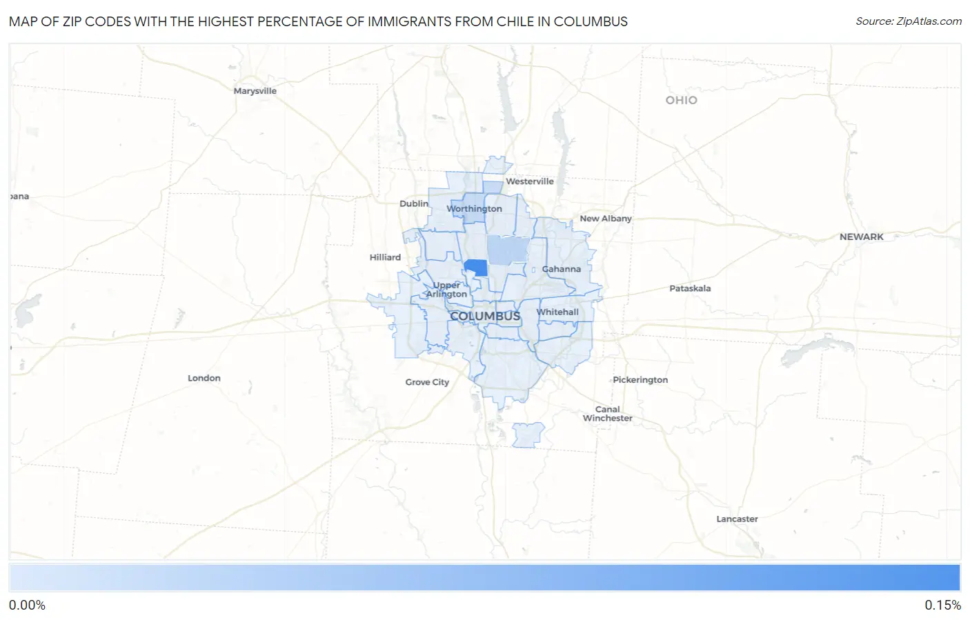 Zip Codes with the Highest Percentage of Immigrants from Chile in Columbus Map