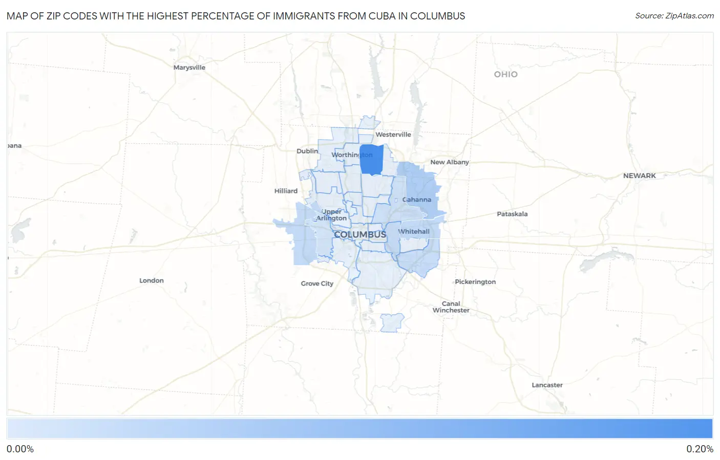 Zip Codes with the Highest Percentage of Immigrants from Cuba in Columbus Map