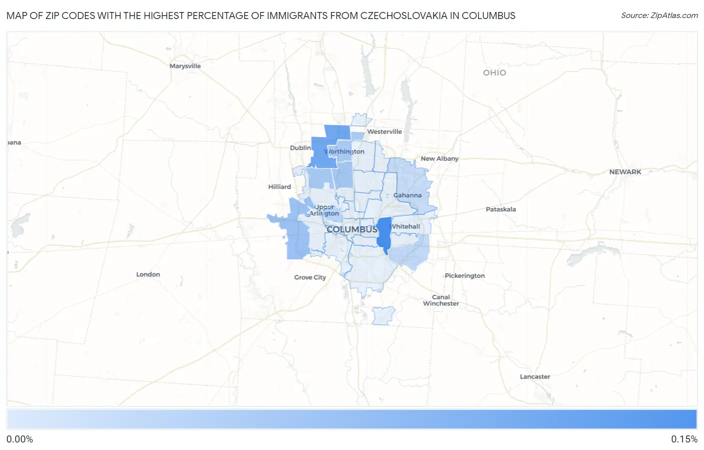 Zip Codes with the Highest Percentage of Immigrants from Czechoslovakia in Columbus Map