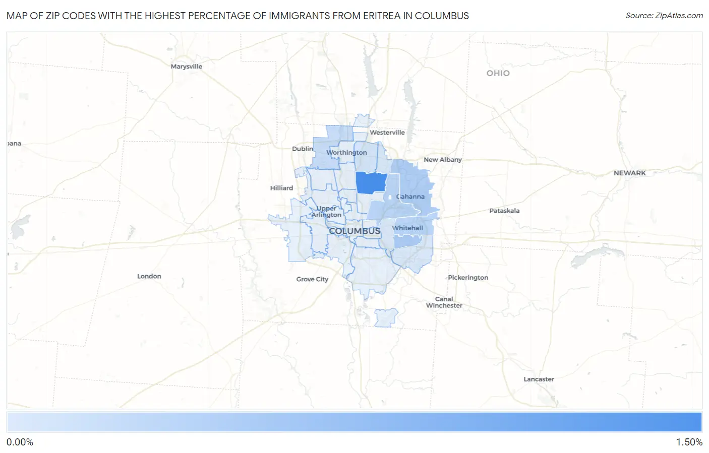 Zip Codes with the Highest Percentage of Immigrants from Eritrea in Columbus Map