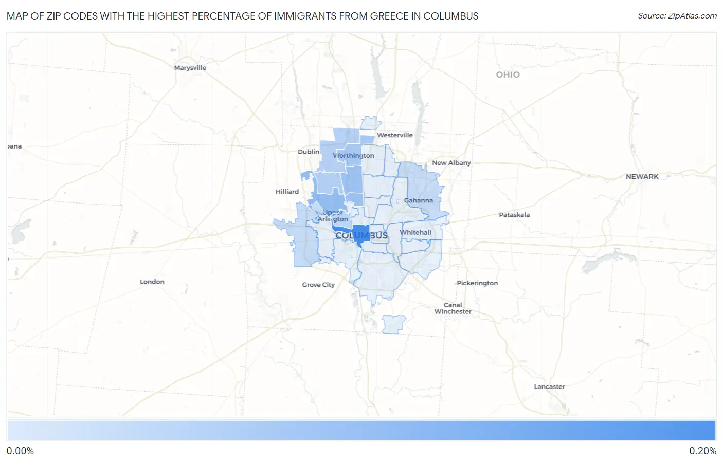 Zip Codes with the Highest Percentage of Immigrants from Greece in Columbus Map