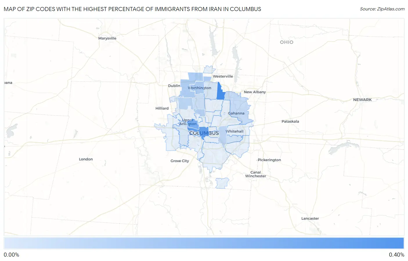 Zip Codes with the Highest Percentage of Immigrants from Iran in Columbus Map