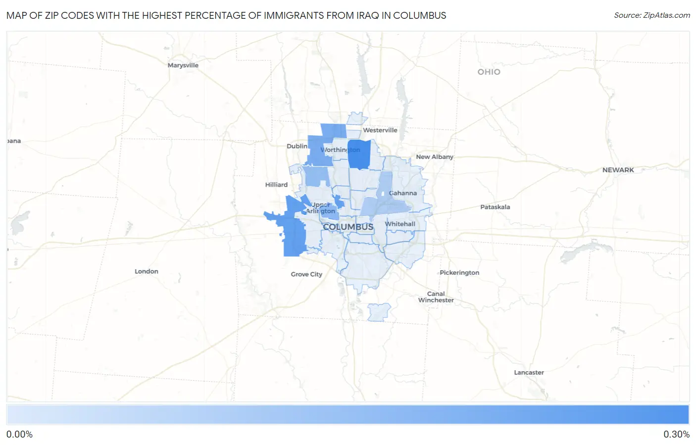 Zip Codes with the Highest Percentage of Immigrants from Iraq in Columbus Map