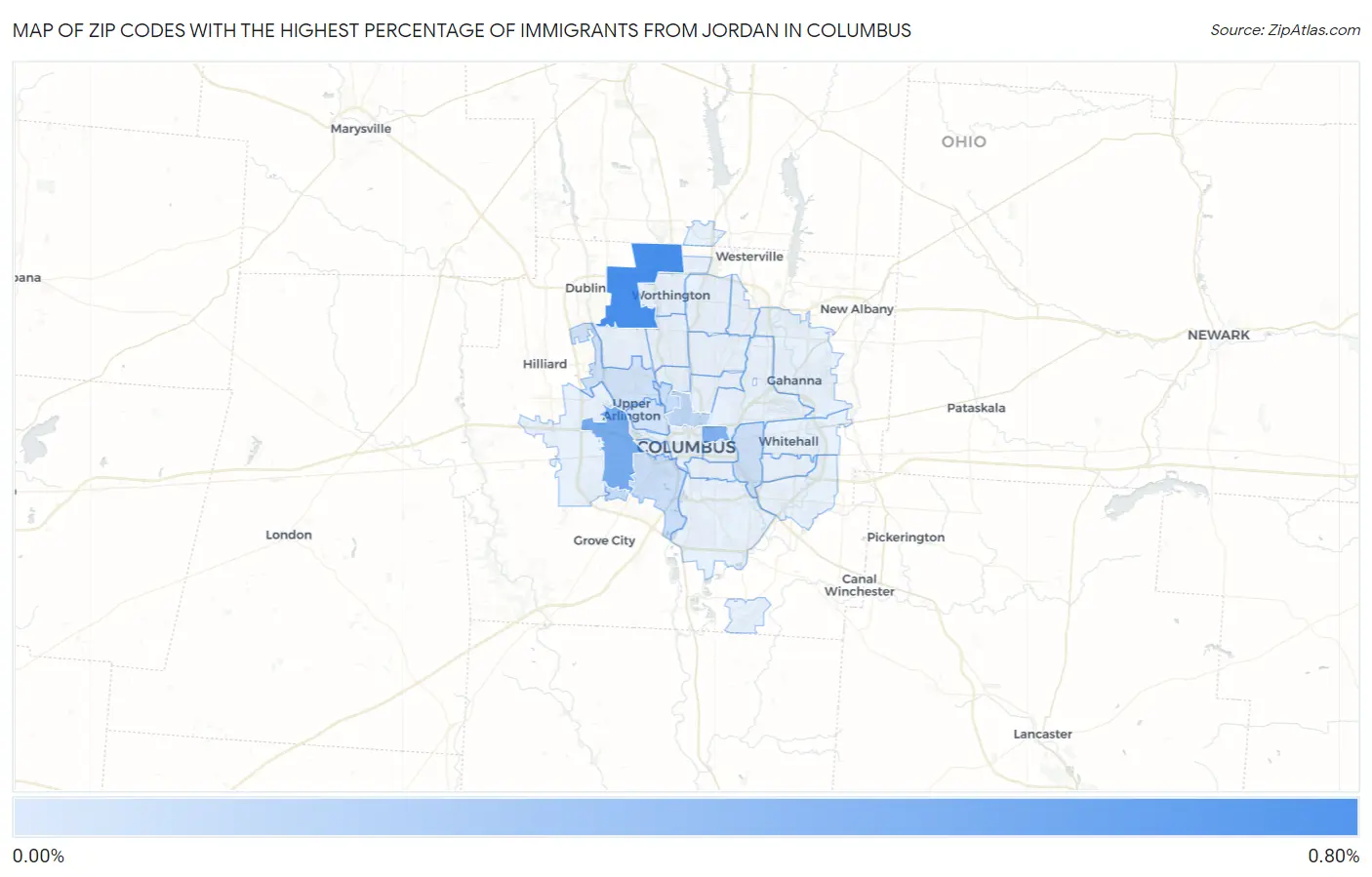 Zip Codes with the Highest Percentage of Immigrants from Jordan in Columbus Map