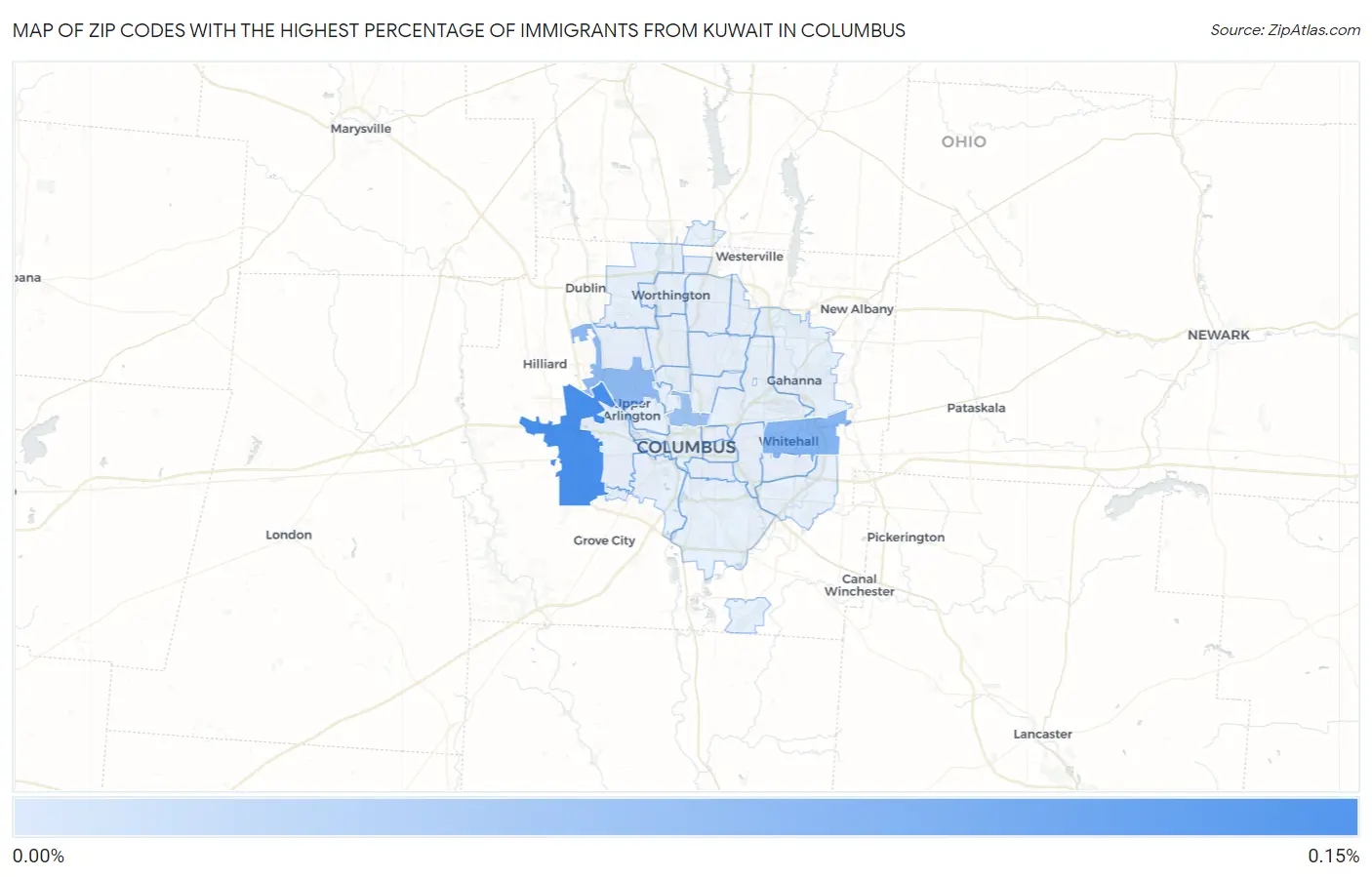 Zip Codes with the Highest Percentage of Immigrants from Kuwait in Columbus Map